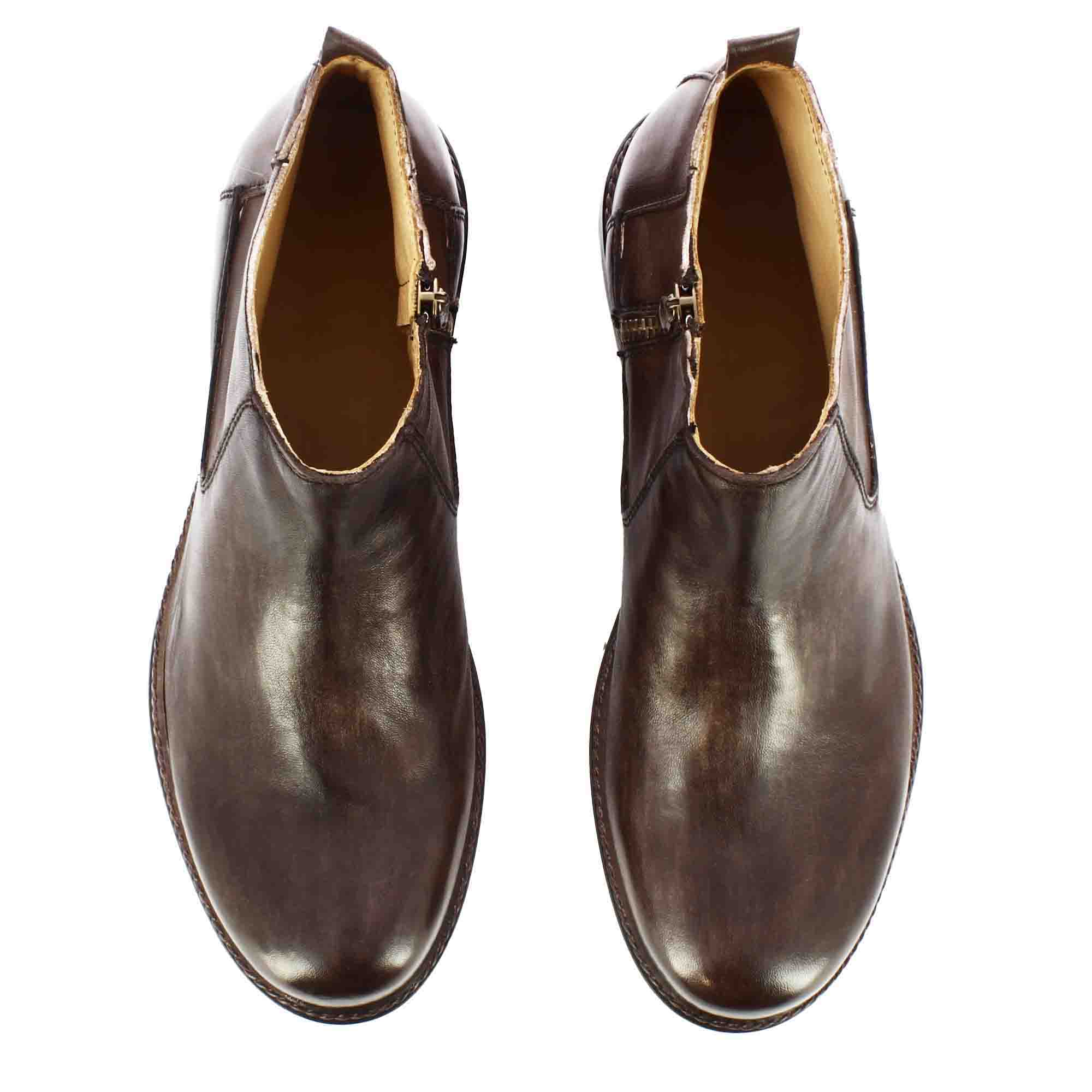 Dark Brown Leather Ankle Boots