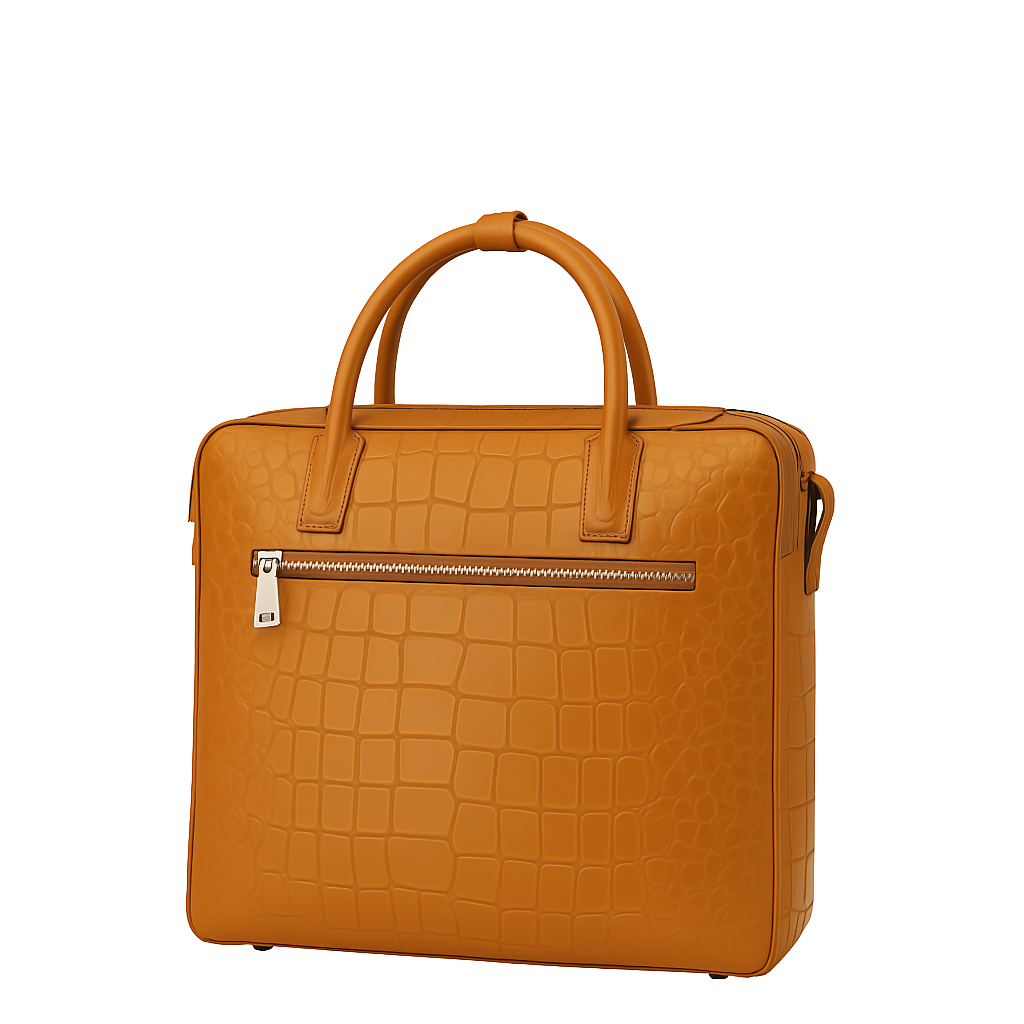 Italian Croco Leather Front Pocket Tan Briefcase Bag