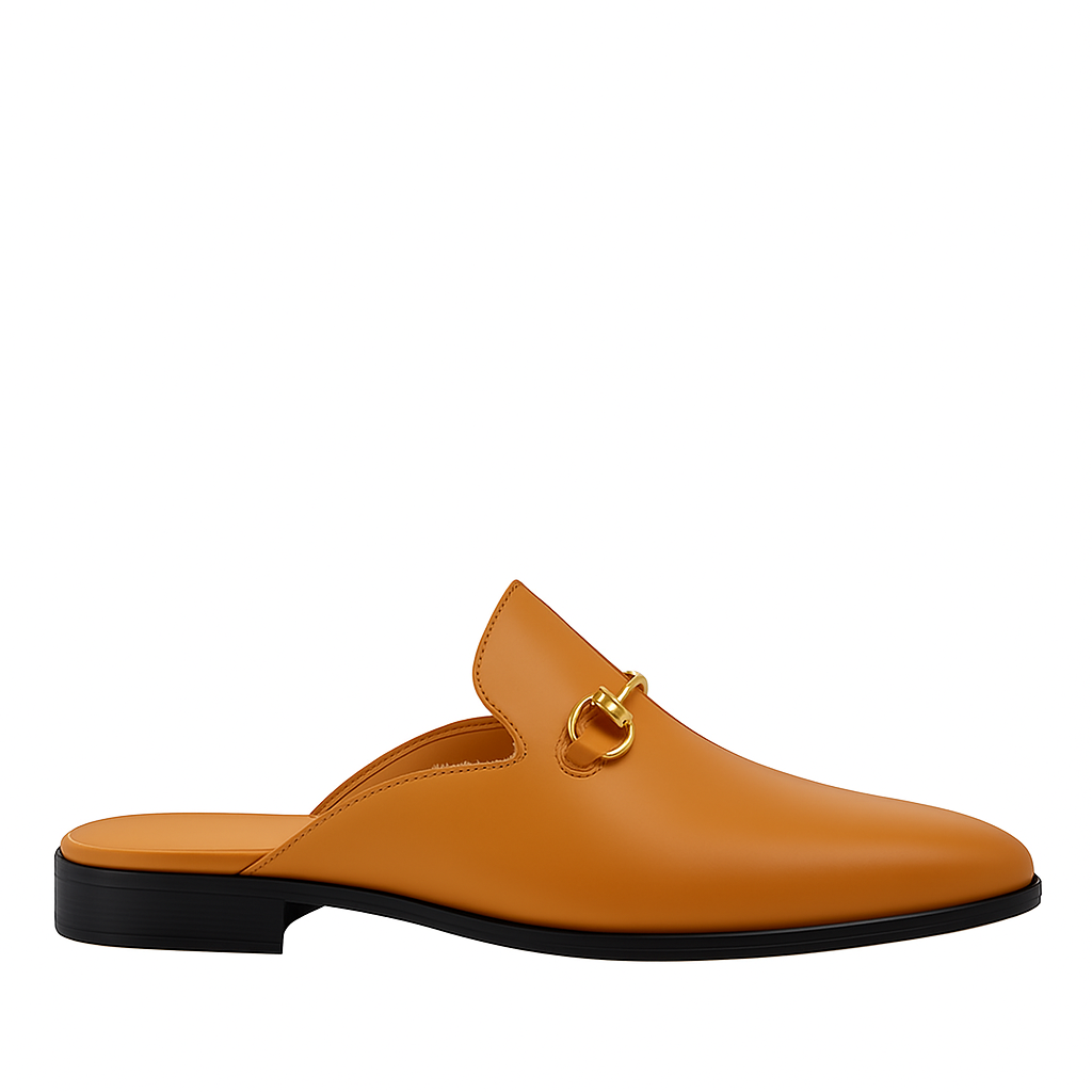 Plain Design Leather Mule Brown