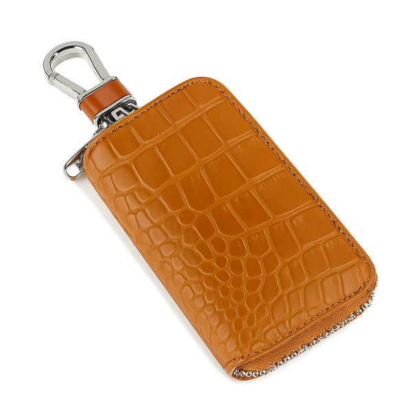 Croco Tan Mini Zipper Key Case Wallet