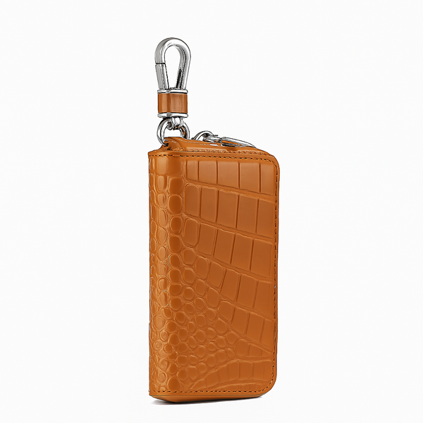 Croco Tan Mini Zipper Key Case Wallet