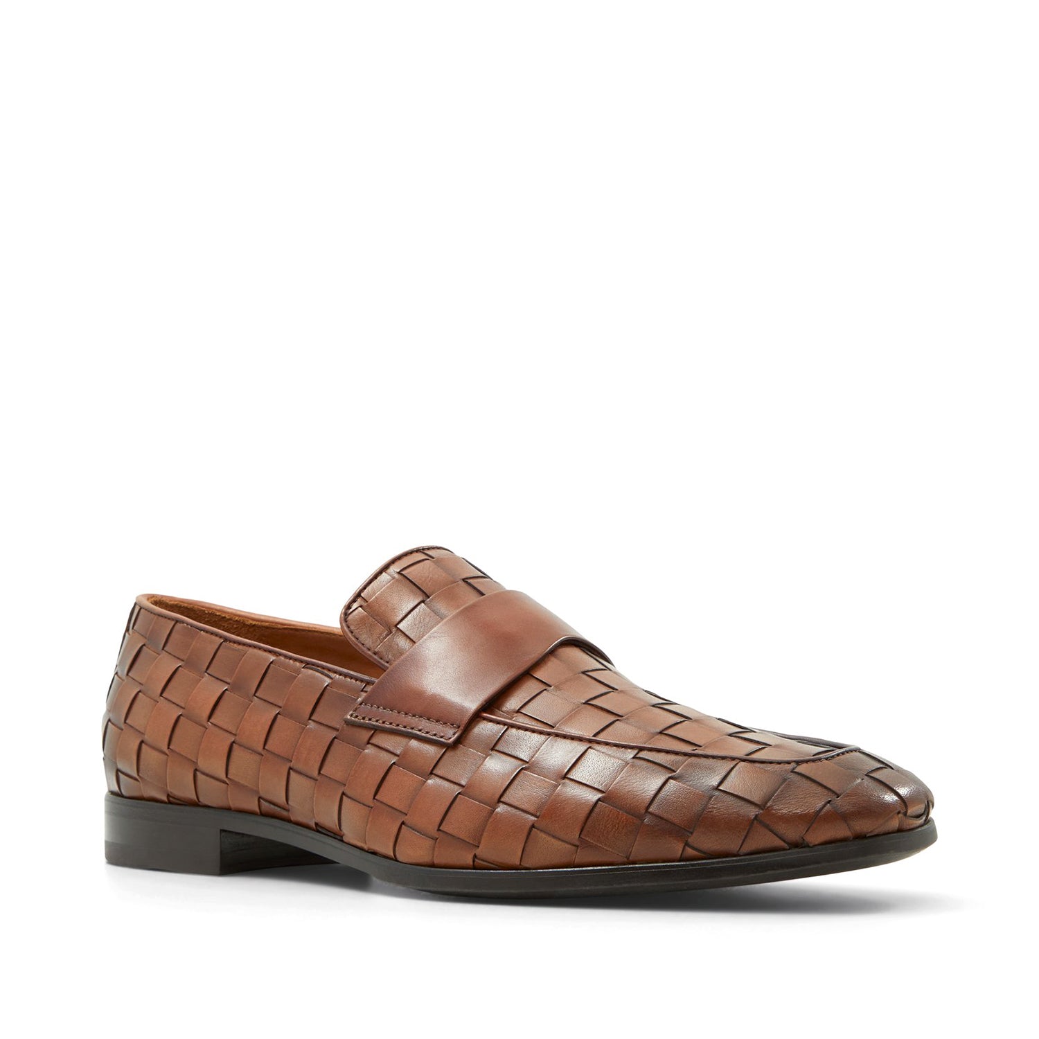 Cognac Woven Leather Loafers