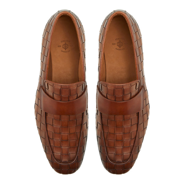 Cognac Woven Leather Loafers