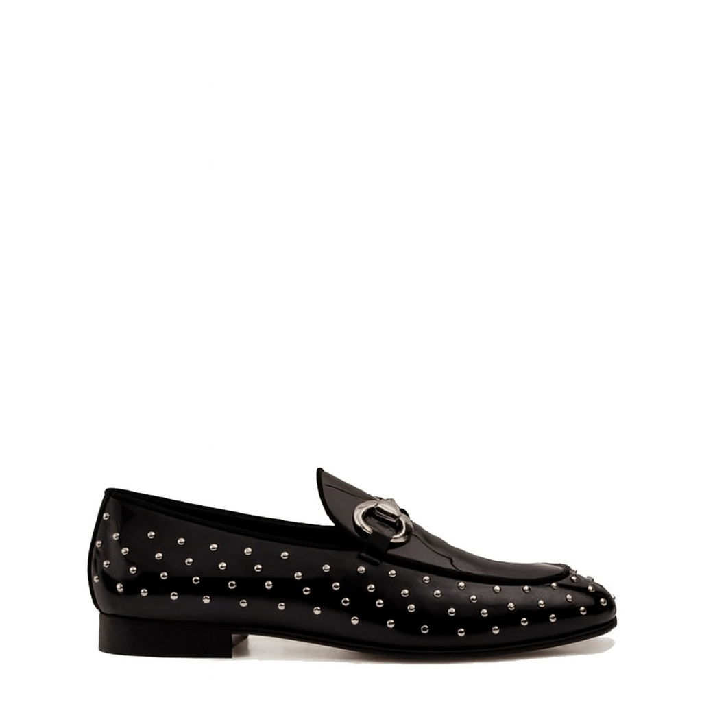 Black Spike Leather Bit Dress Loafer Men Shoe