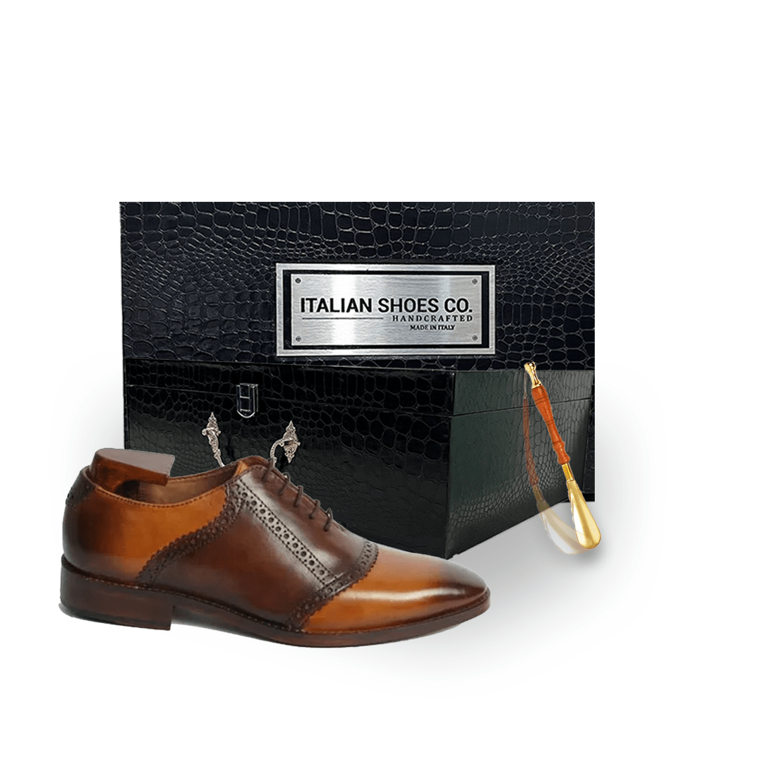 Wingtip Oxford Shade Brown Leather Hand Painted Shoes