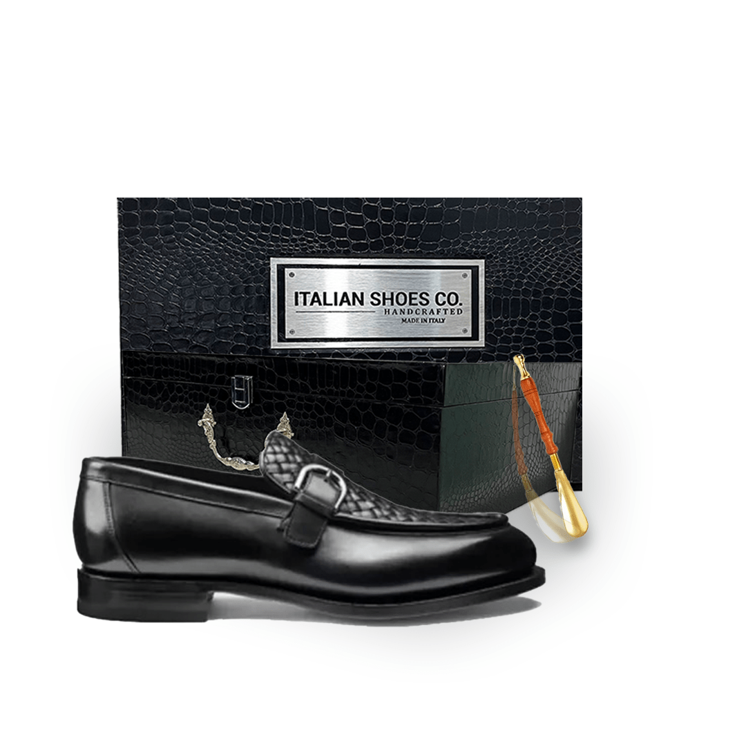 Single Buckle Black Leather Hand Crafted Loafer
