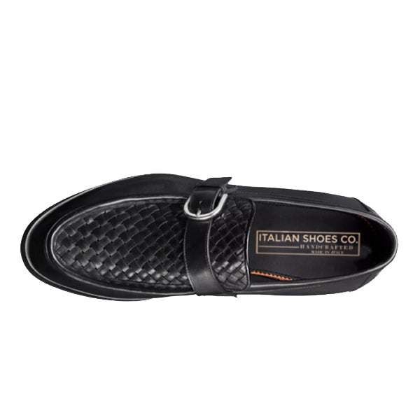 Single Buckle Black Leather Hand Crafted Loafer