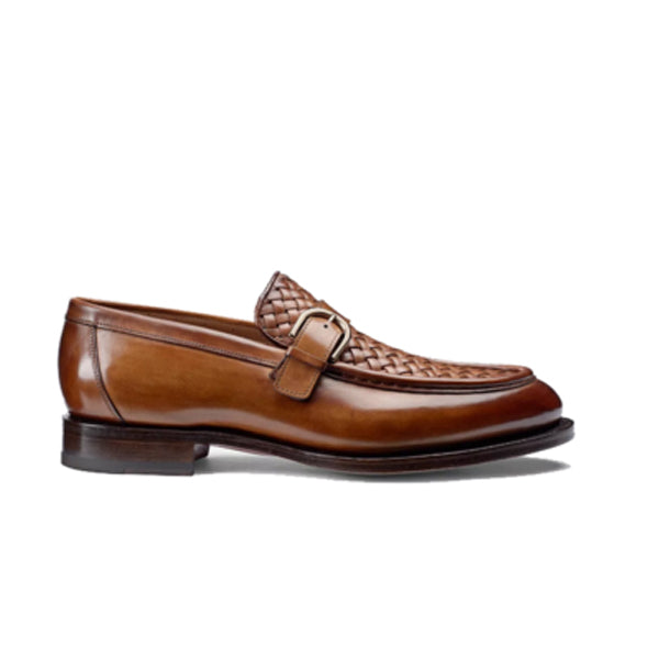 Single Buckle Light Brown Leather Hand Crafted Loafer
