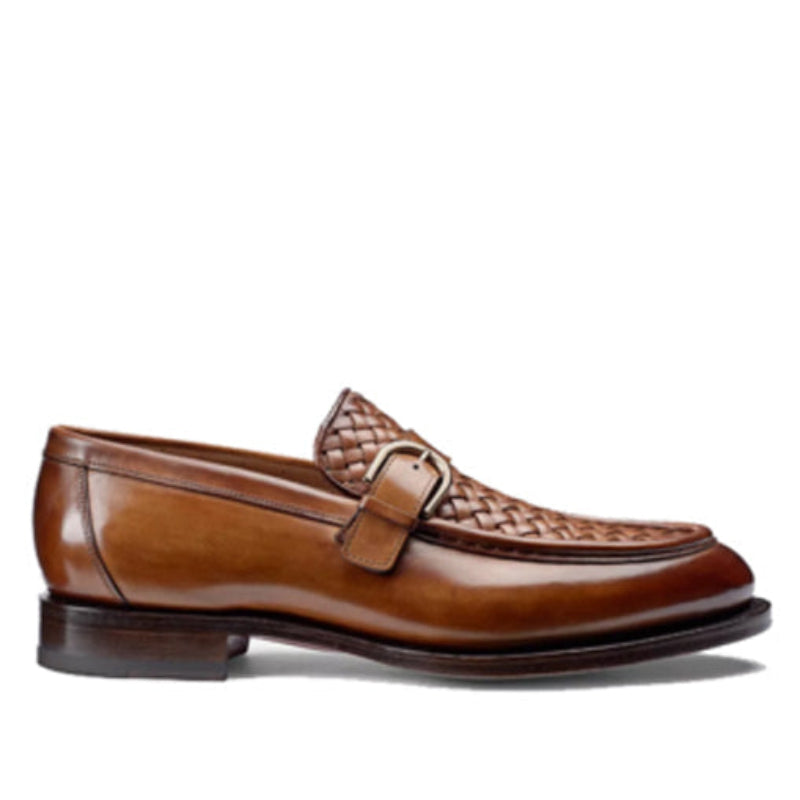 Single Buckle Light Brown Leather Hand Crafted Loafer
