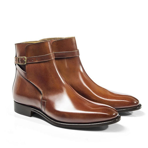 Classy Shiny Italian Leather Around Buckle Strap Boots