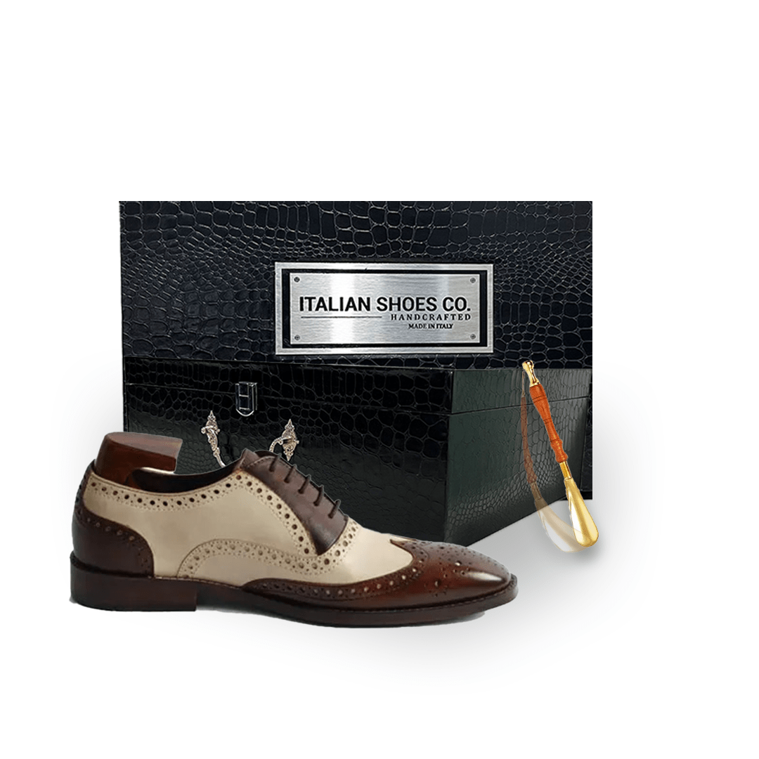 Wingtip Oxford Brogue Handmade Shoes with Two Tone Leather