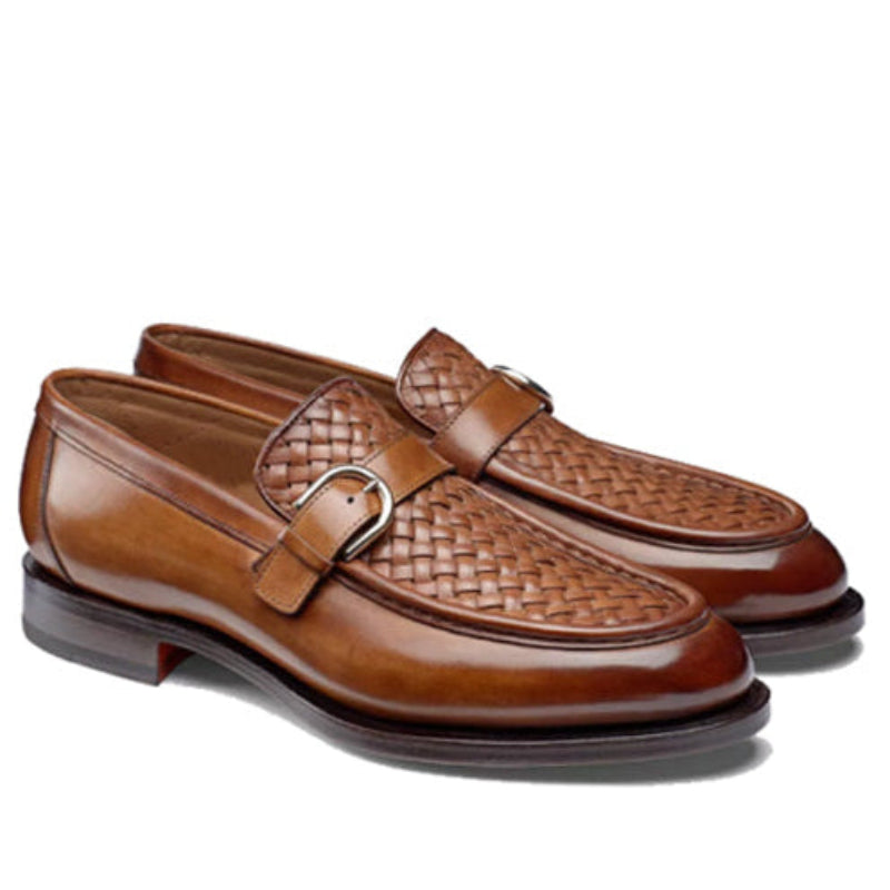 Single Buckle Light Brown Leather Hand Crafted Loafer