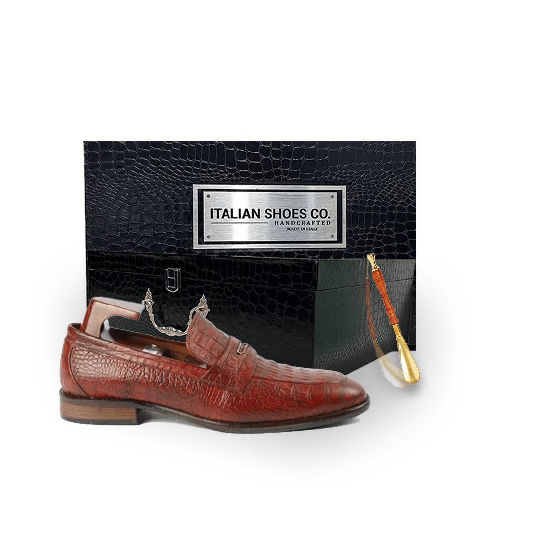 Embossed Solid Leather Penny Loafer
