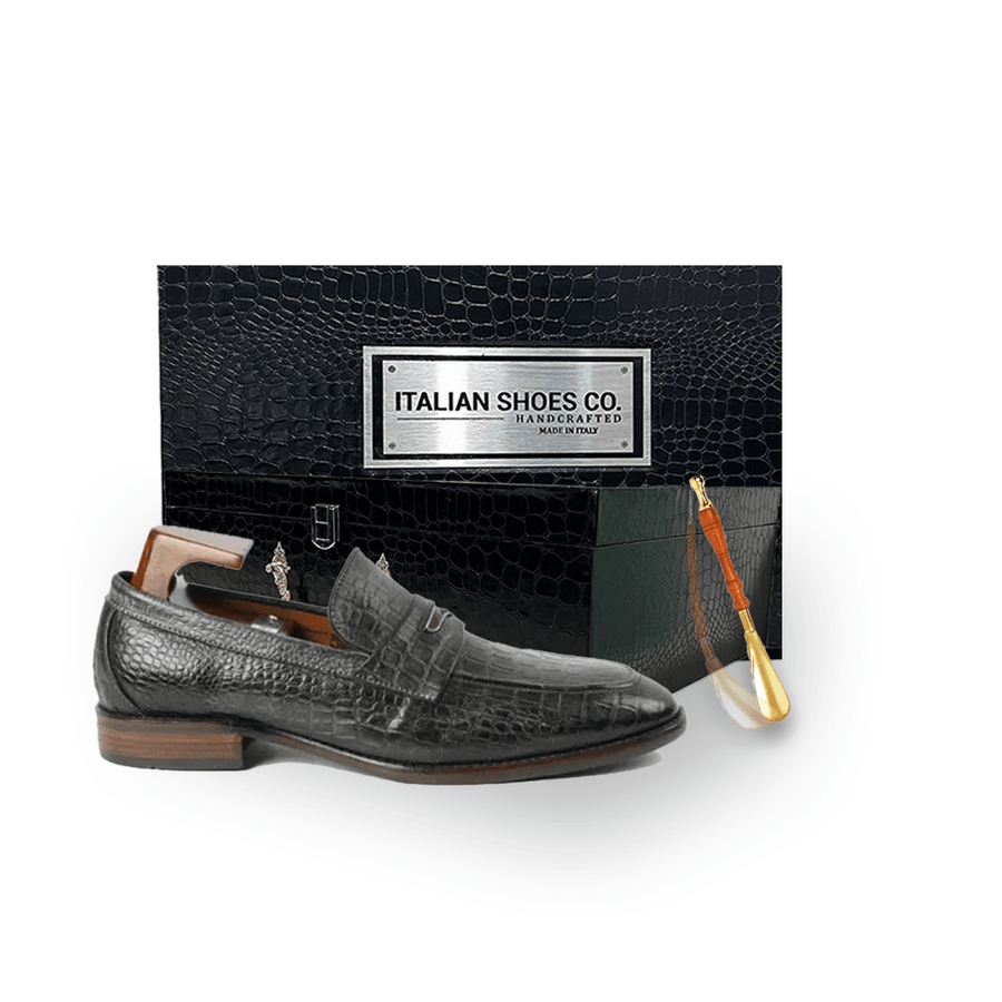 Embossed Matt Black Leather Penny Loafer