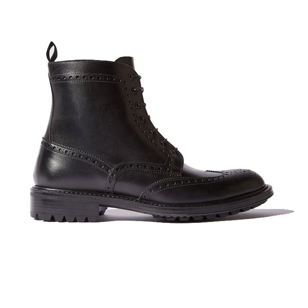 Wingtip High Ankle Black Leather Derby Boots 678