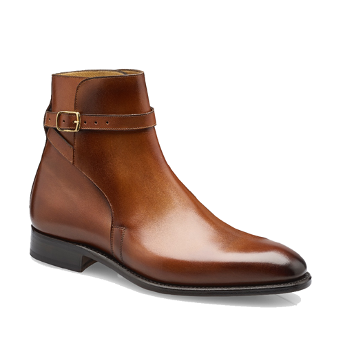 Classy Shiny Brown Italian Leather Around Buckle Strap Boots 696