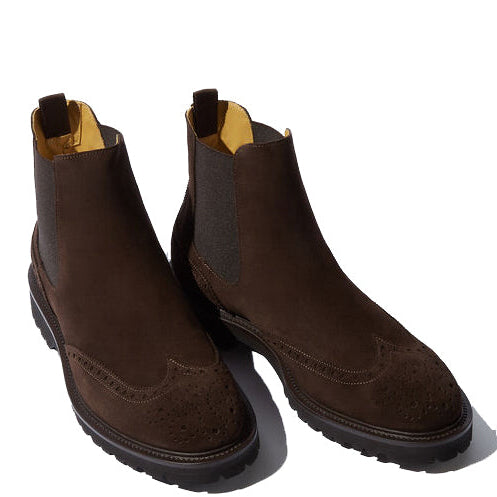Wingtip High Ankle Dark Brown Suede Boots