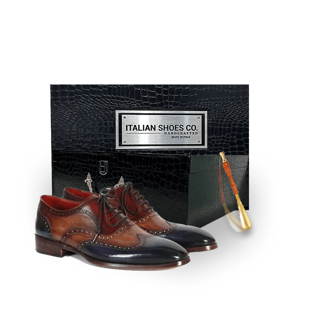 Wingtip Oxford Round Toe Italian Shoes with Black laces