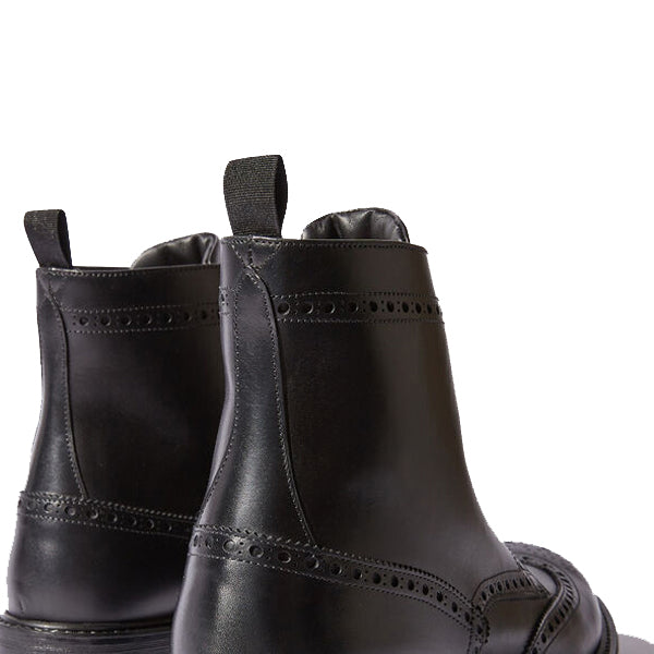 Wingtip High Ankle Black Leather Derby Boots