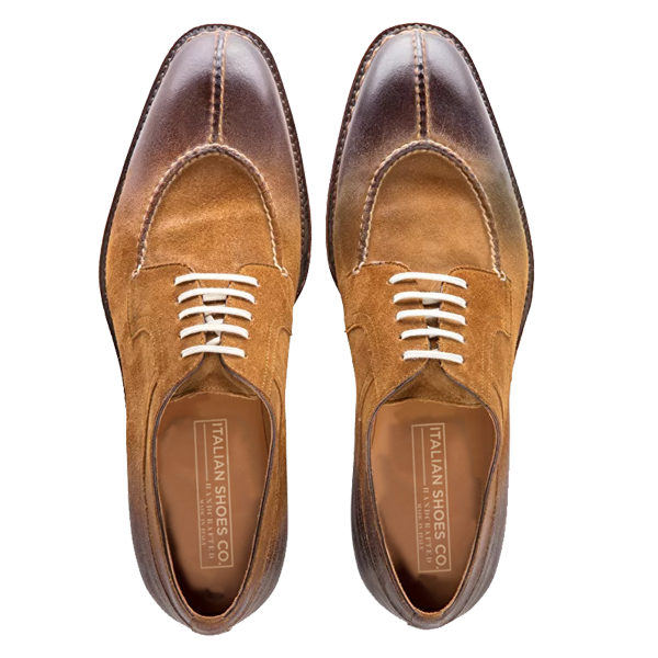Derby Blucher Brown Suede Leather Man Shoes