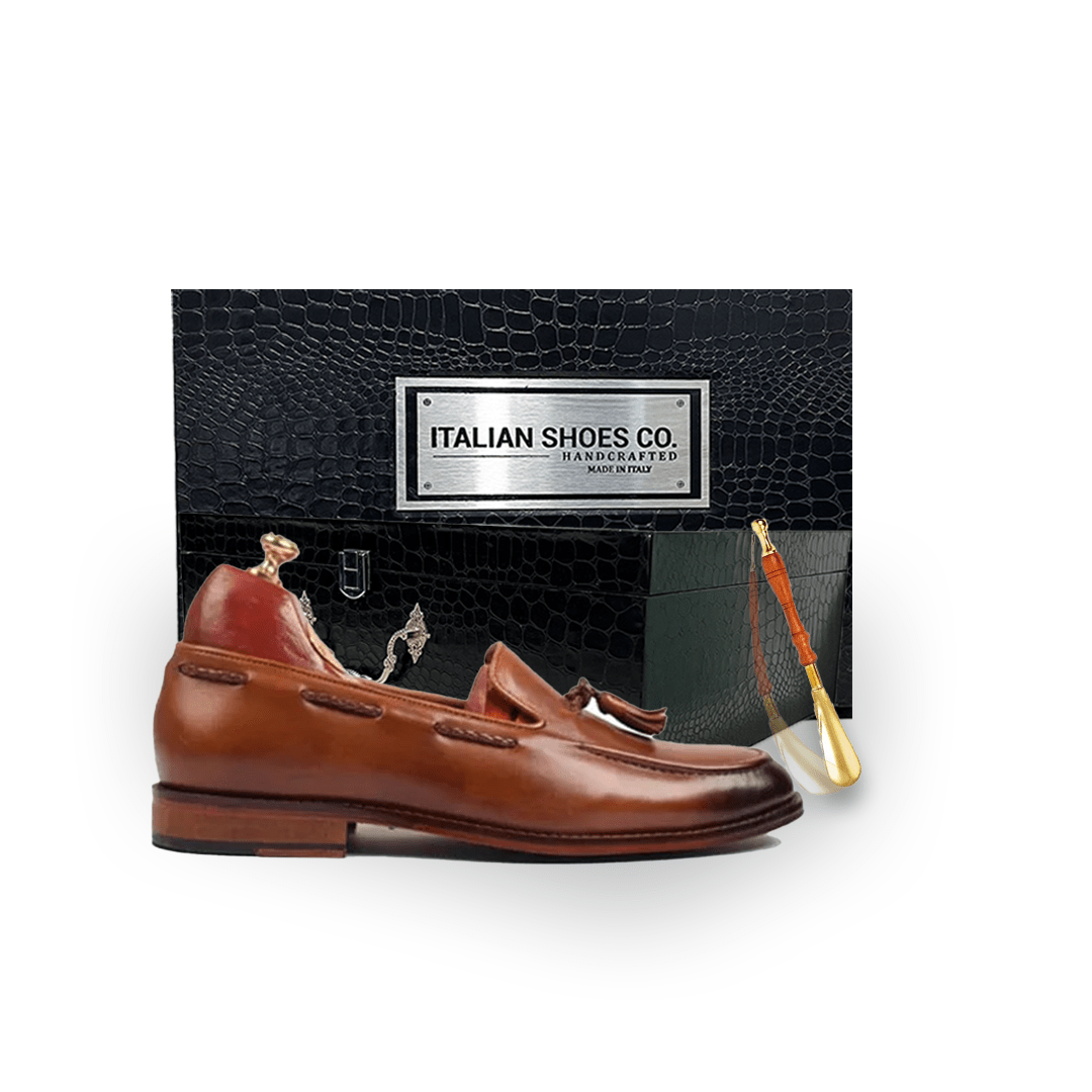 Tassel Shade Brown Hand Coloured Leather Loafer