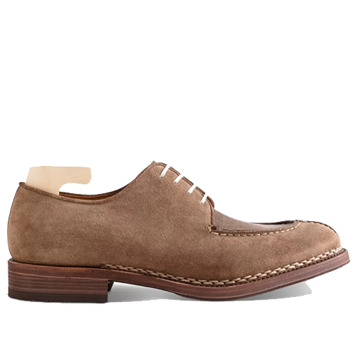 Derby Blucher Beige Suede Leather Man Shoes 606