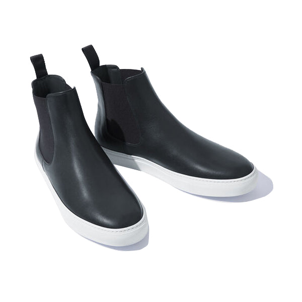 Classic Chelsea Round Toe Navy Leather Ankle Boots