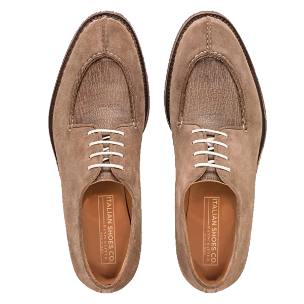 Derby Blucher Beige Suede Leather Man Shoes