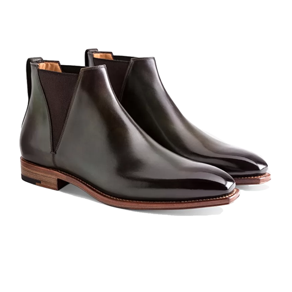 Classic Chelsea Round Toe Shiny Black Boots