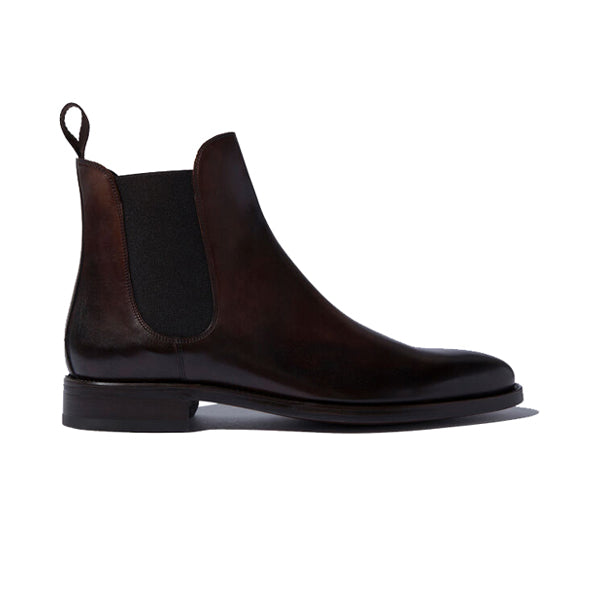 Classic Chelsea Round Toe Shade Dark Brown Leather Boots 653