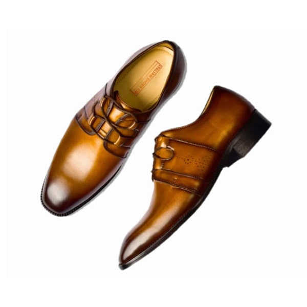 Derby Blucher Yellow Shoes Hand Painted Patina Leather