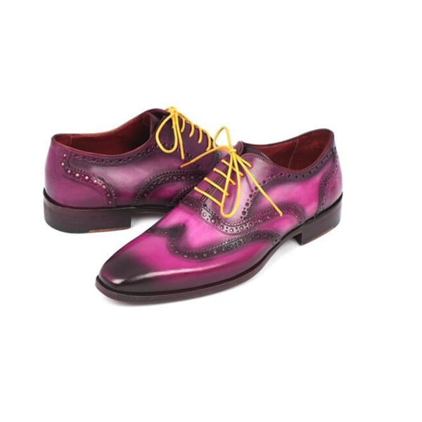 Wingtip Oxford Italian Leather Men Shoes with Yellow Laces