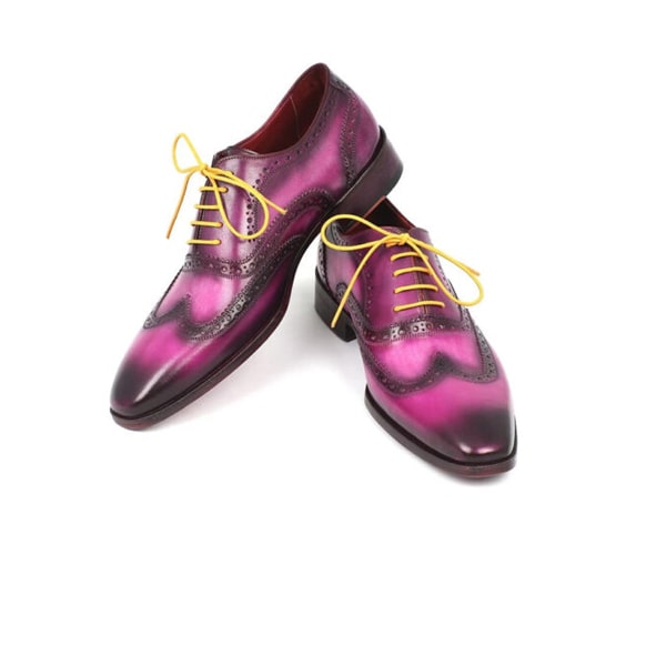 Wingtip Oxford Italian Leather Men Shoes with Yellow Laces