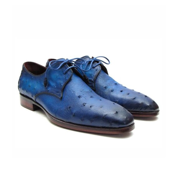 Derby Blucher Genuine Blue Leather Hand Painted Shoes