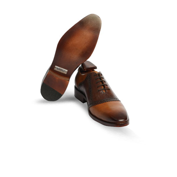 Wingtip Oxford Shade Brown Leather Hand Painted Shoes