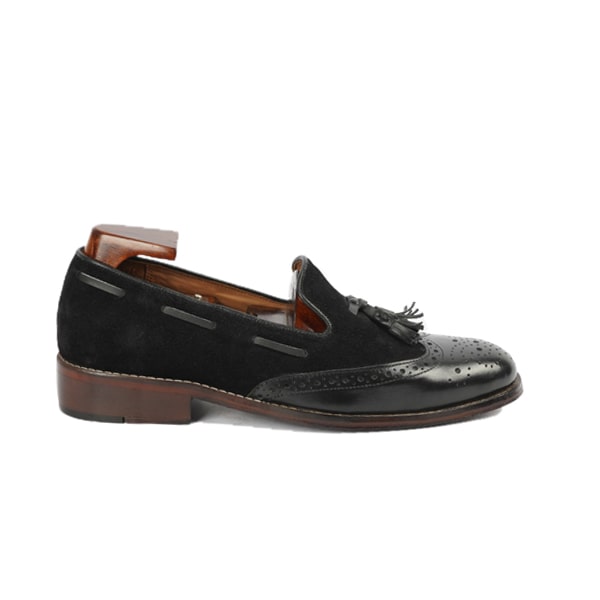 Tassel Suede Black Leather Loafer