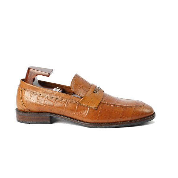 Embossed Shade Brown Leather Penny Loafer
