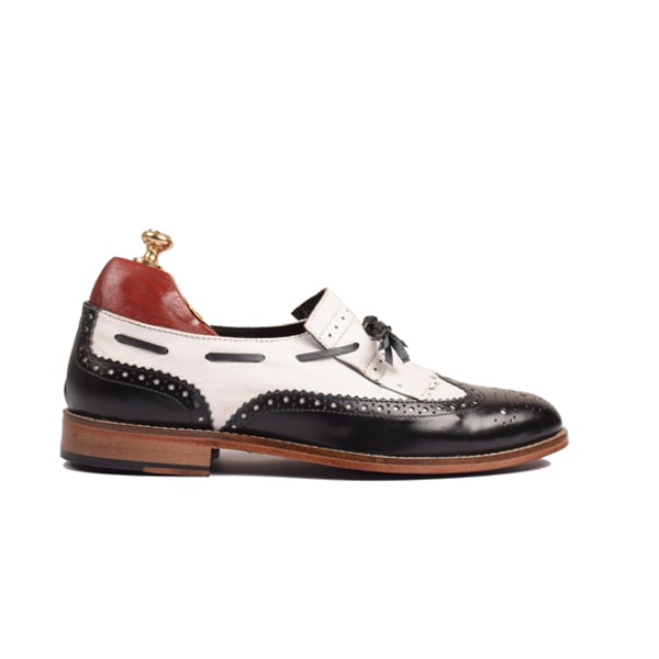 Wingtip Tassel Black and White Leather Shoes