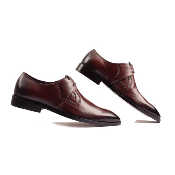 Derby Blucher Burgundy Leather Plain Toe Dress up Shoes
