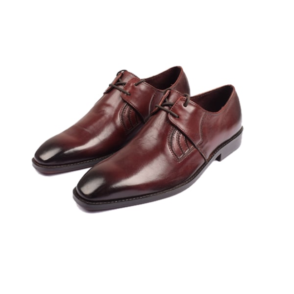 Derby Blucher Burgundy Leather Plain Toe Dress up Shoes