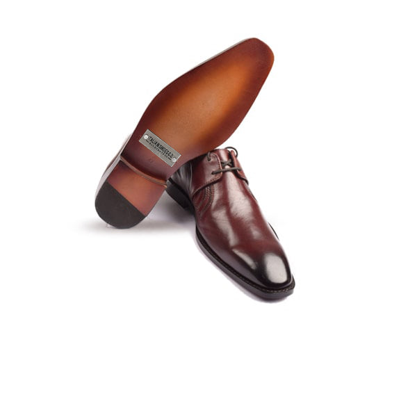 Derby Blucher Burgundy Leather Plain Toe Dress up Shoes