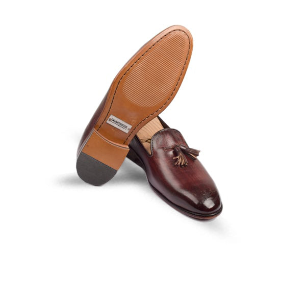 Tassel Burgundy Leather Hand Polished Loafer