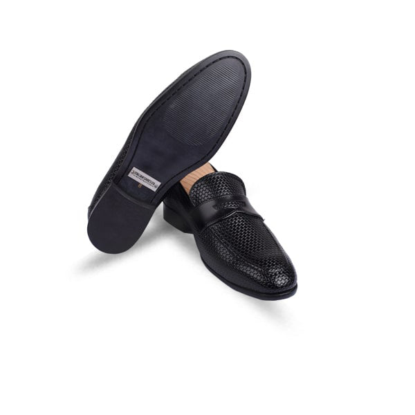 Penny Weaved Navy Blue Hand Colored Leather Loafer