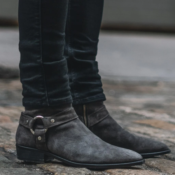 Premium Suede Harness Strap Ankle Boots
