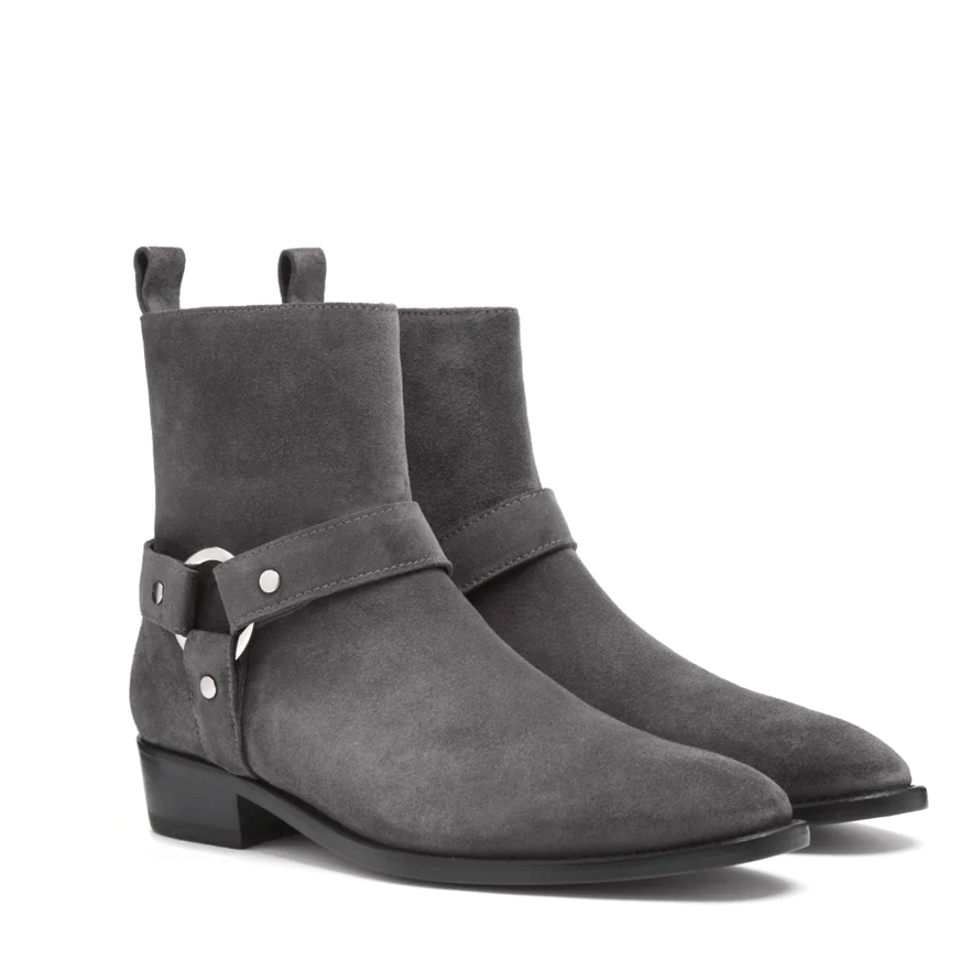 Premium Suede Harness Strap Ankle Boots