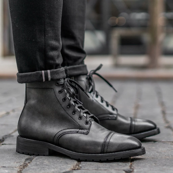 Classic Leather Cap Toe Lace Up Vintage Ankle Boots