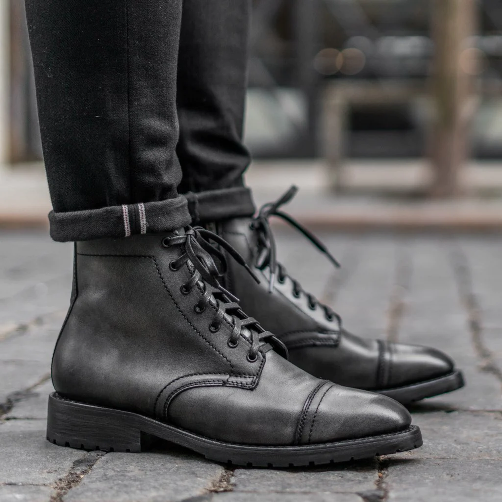 Classic Leather Cap Toe Lace Up Vintage Ankle Boots
