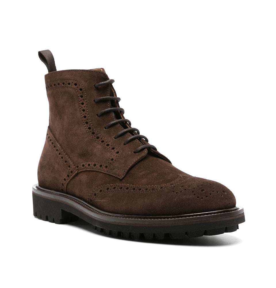 Brown Lace-up suede boots