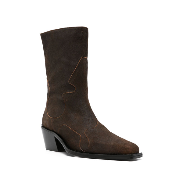 Zip-up Suede Cowboy Boots - Brown