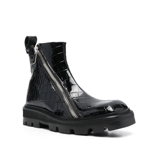 Selim Mock Croc Ankle Boots - Black